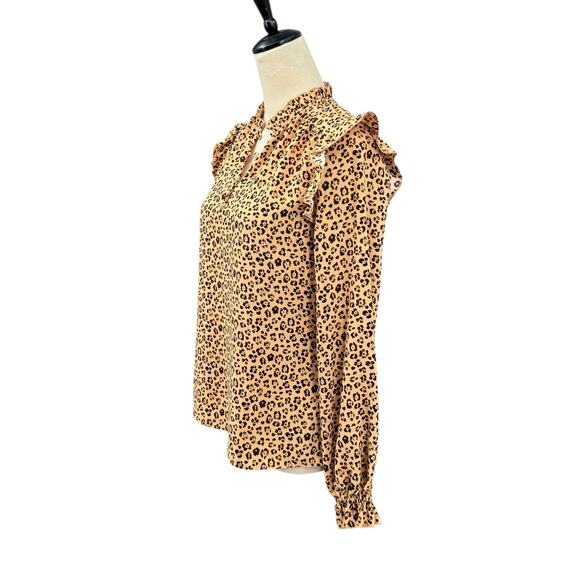 Rachel Parcell Leopard Animal Print Long Sleeve Ruffle Shoulder V-neck Blouse - Picture 5 of 15